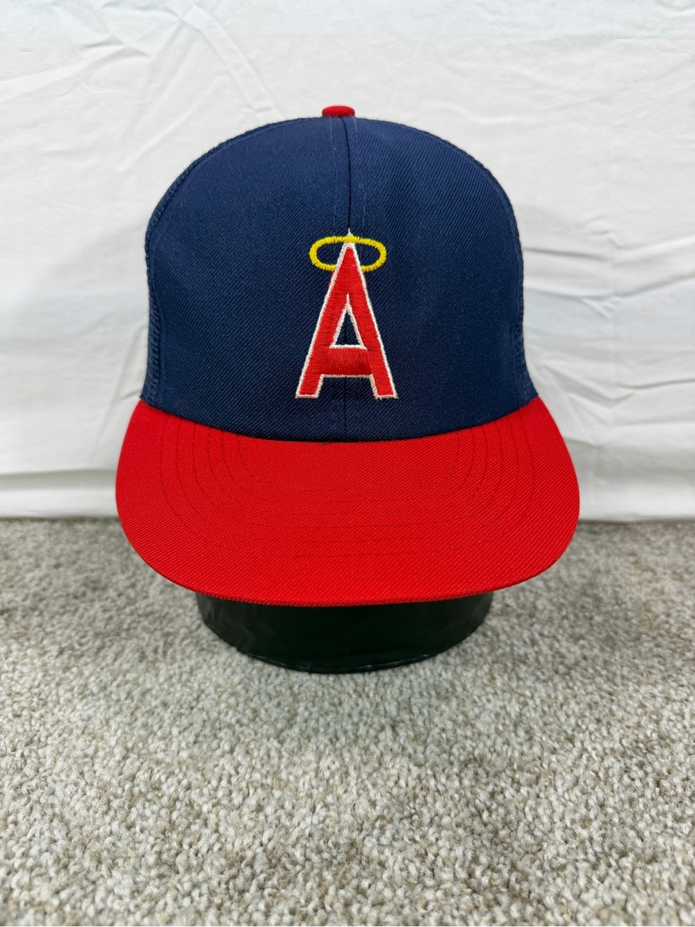 Vintage Anaheim Angels MLB Snapback Trucker Hat Navy Red Green Underbrim